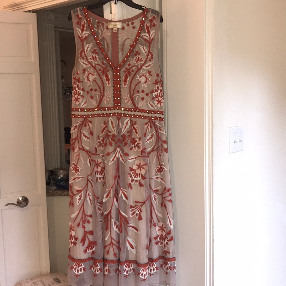 Moulinette Soeurs Embroidered Midi Dress - Red and White